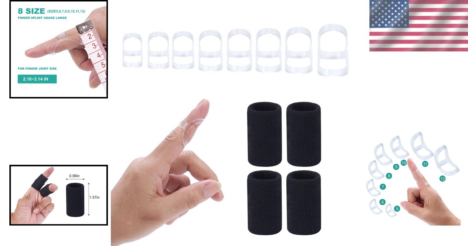 Adjustable 12-Piece Finger Splint Set – Supports Sizes 5 to 12 for Every Finger