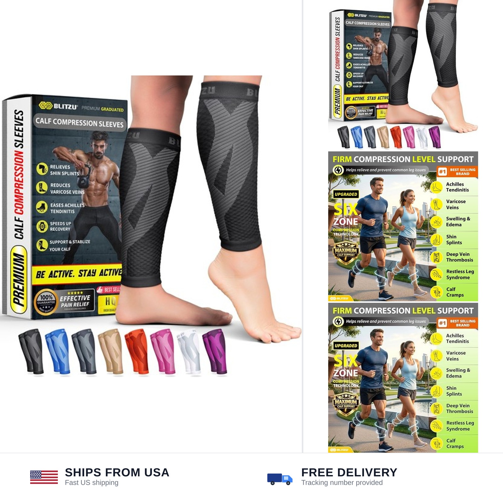 BLITZU Calf Compression Sleeve for Men & Women Footless Compression Socks Sup…