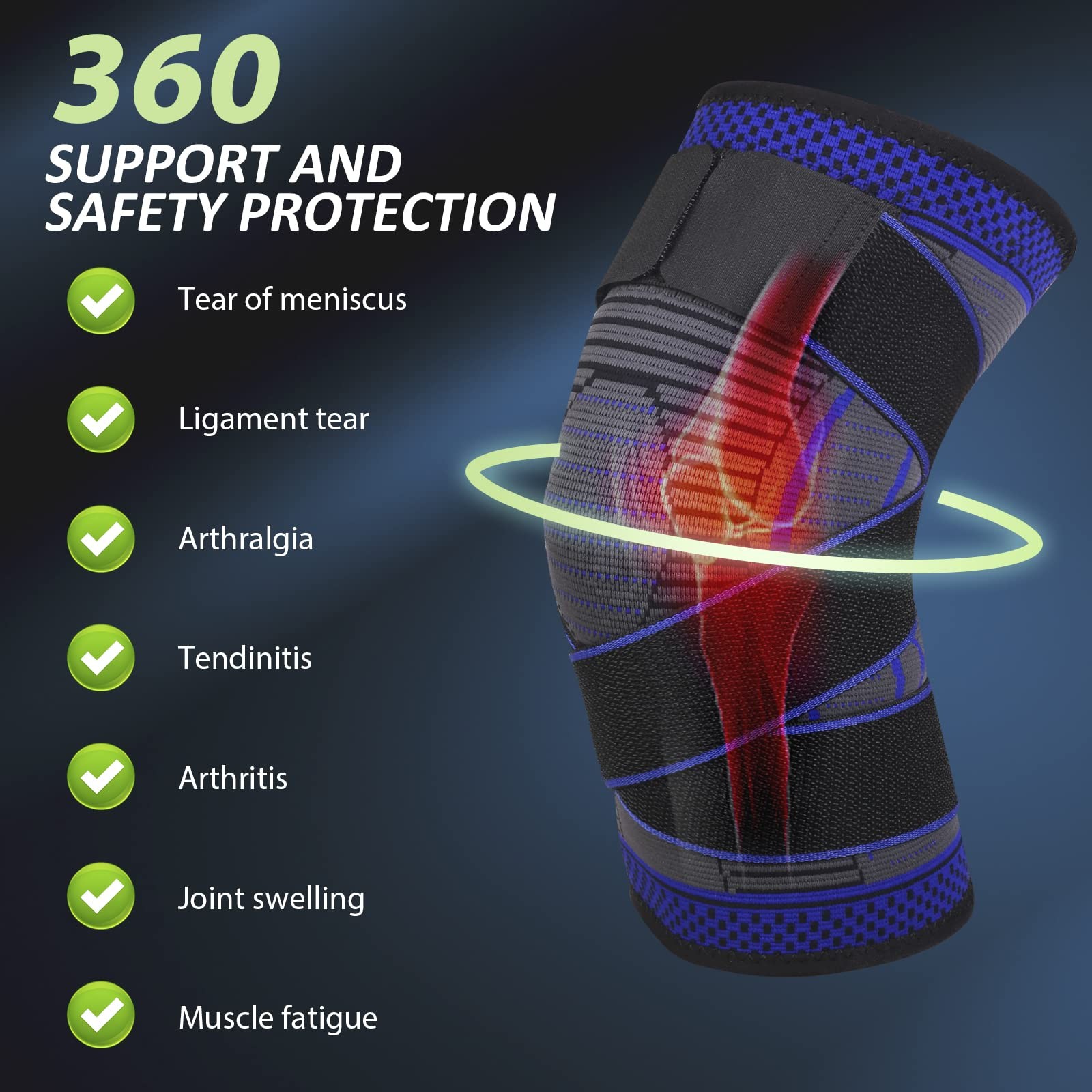Ruilala Knee Support Adjustable Knee Brace 1 Pack Anti Slip Compression Knee …