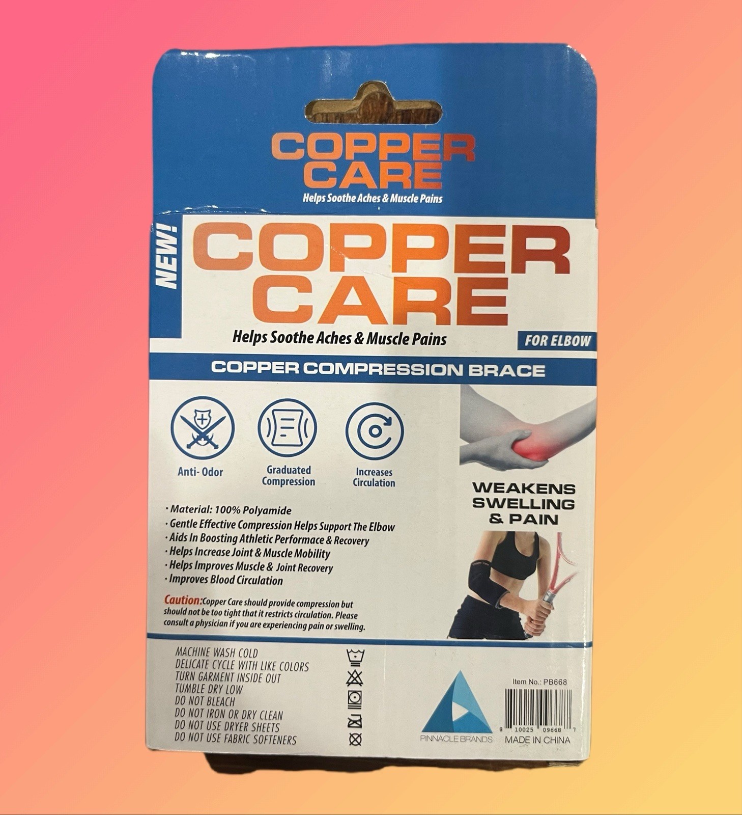 NIP Copper Care Copper Compression Brace for Elbow 1 Pack Adult 1 Size Fits Most