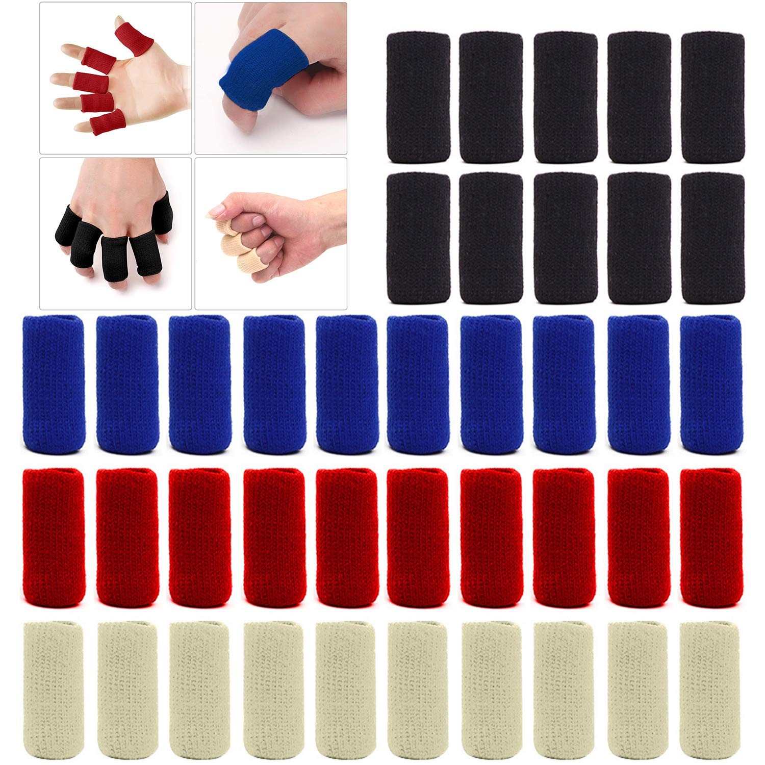 ELANE 40 Pcs Finger Sleeves Protectors,Finger One Size, Black+Blue+Red+Beige