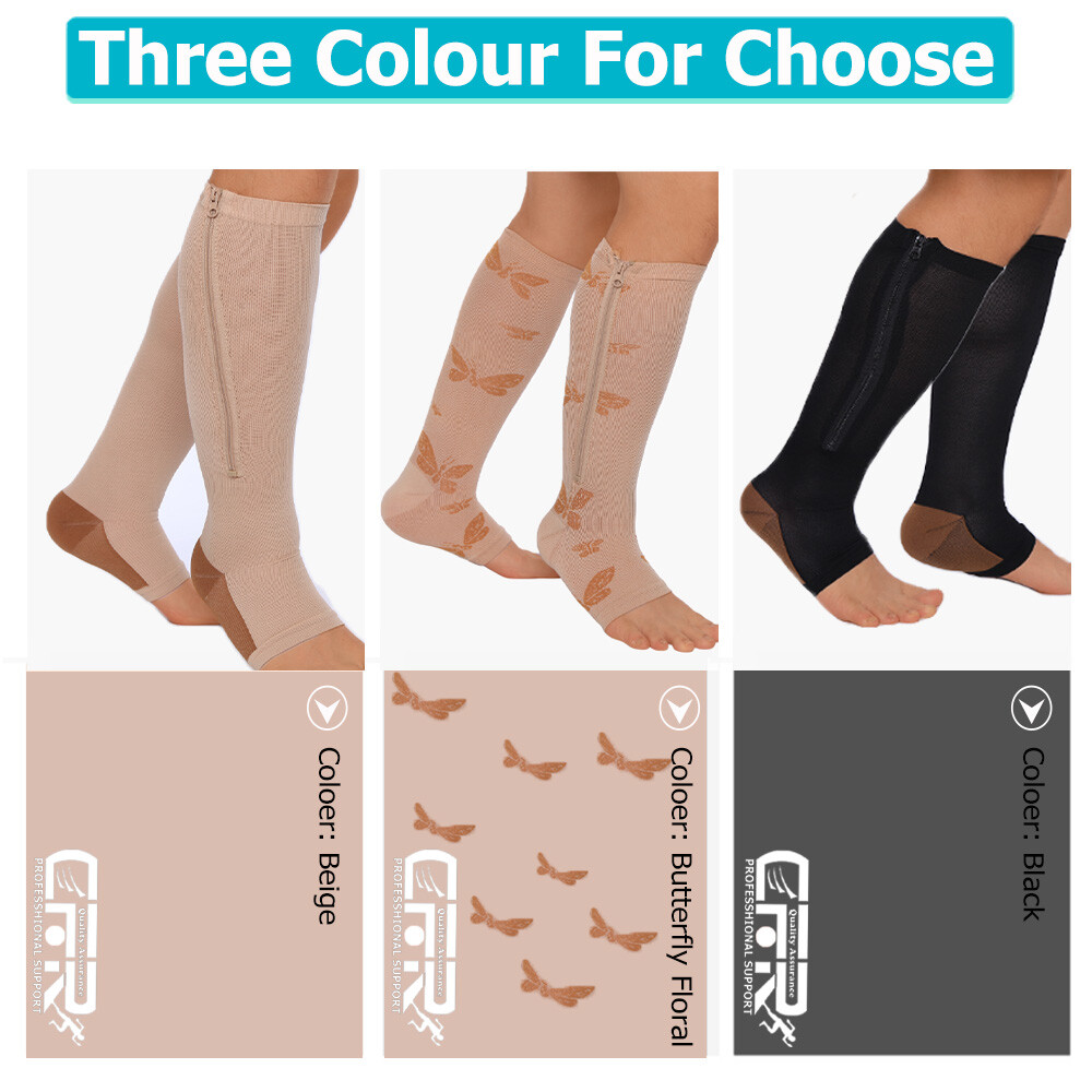 Zipper Compression Socks Stockings 20-30mmHg Sport Varicose Veins Arthritis Wrap