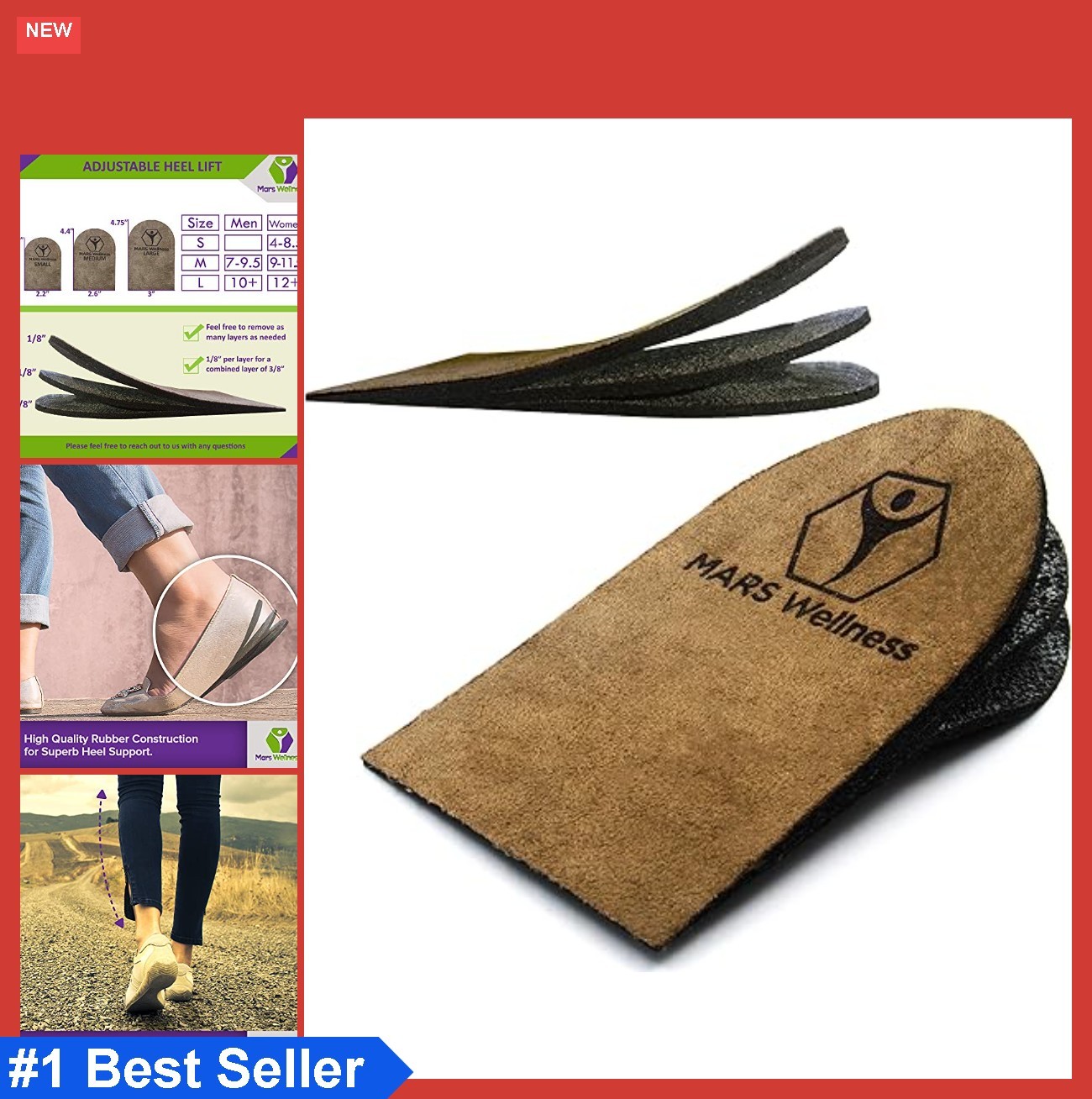 Adjustable Heel Lift Orthopedic 3/8 Inch Height Medium Pack of 2 Pain Relief