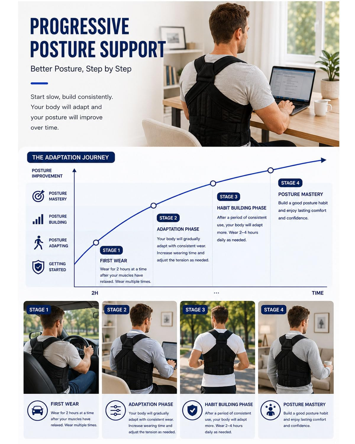 Posture Corrector for Men & Women, Medical-Grade Back Brace | Full Back Support