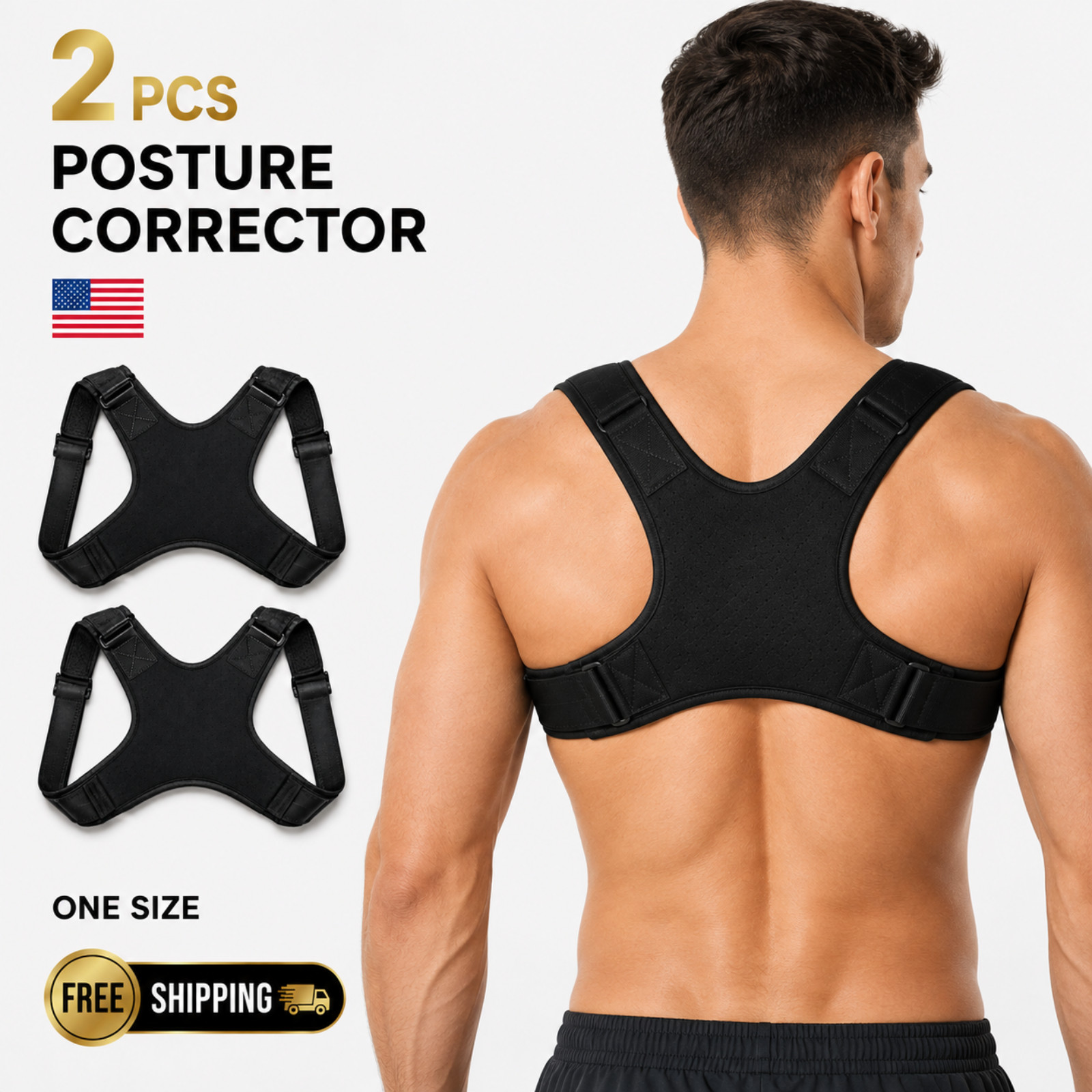 2PCS Back Posture Corrector Shoulder Support Brace Adjustable Belt Men Women
