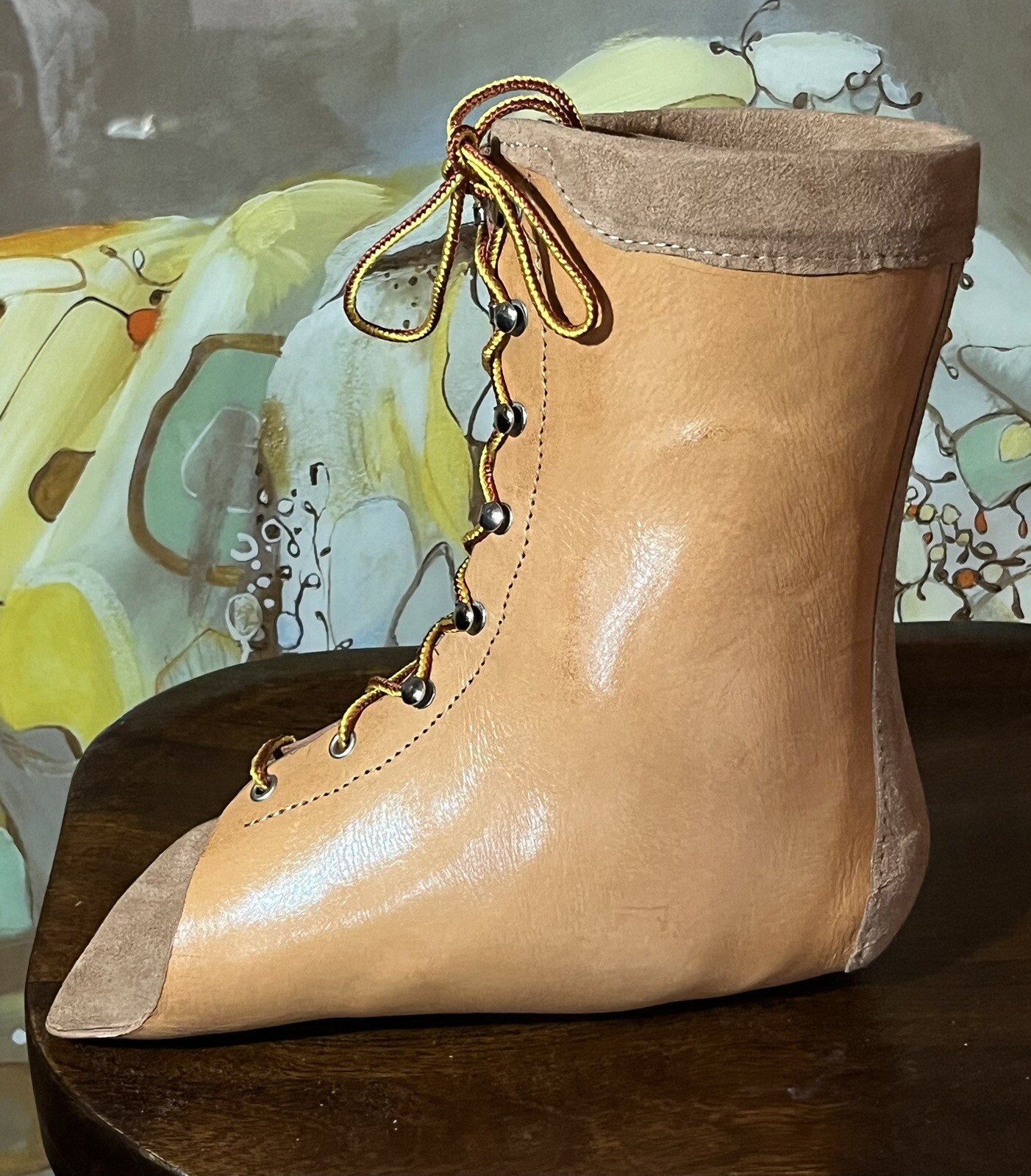 Tan Brown Leather Orthopedic Boot Lace Up Right Foot Custom Small ~9″ Tall