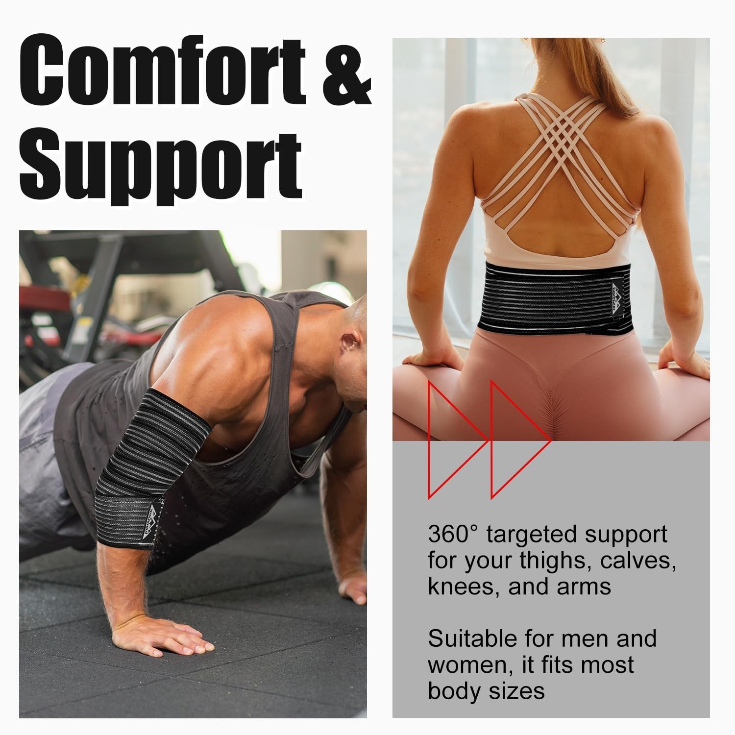 Versatile Compression Wraps for Legs – Adjusts for Men and Women, Black, 2 Pcs