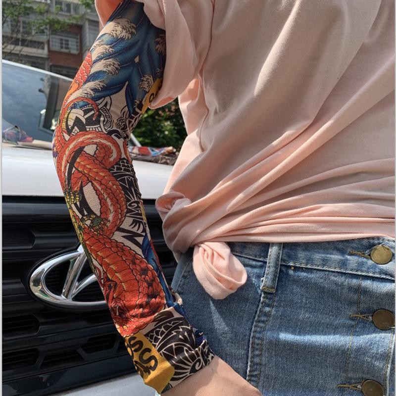 6PCS Tattoo Arm Sleeves UV Protection Elastic Covers for Cycling & Parties