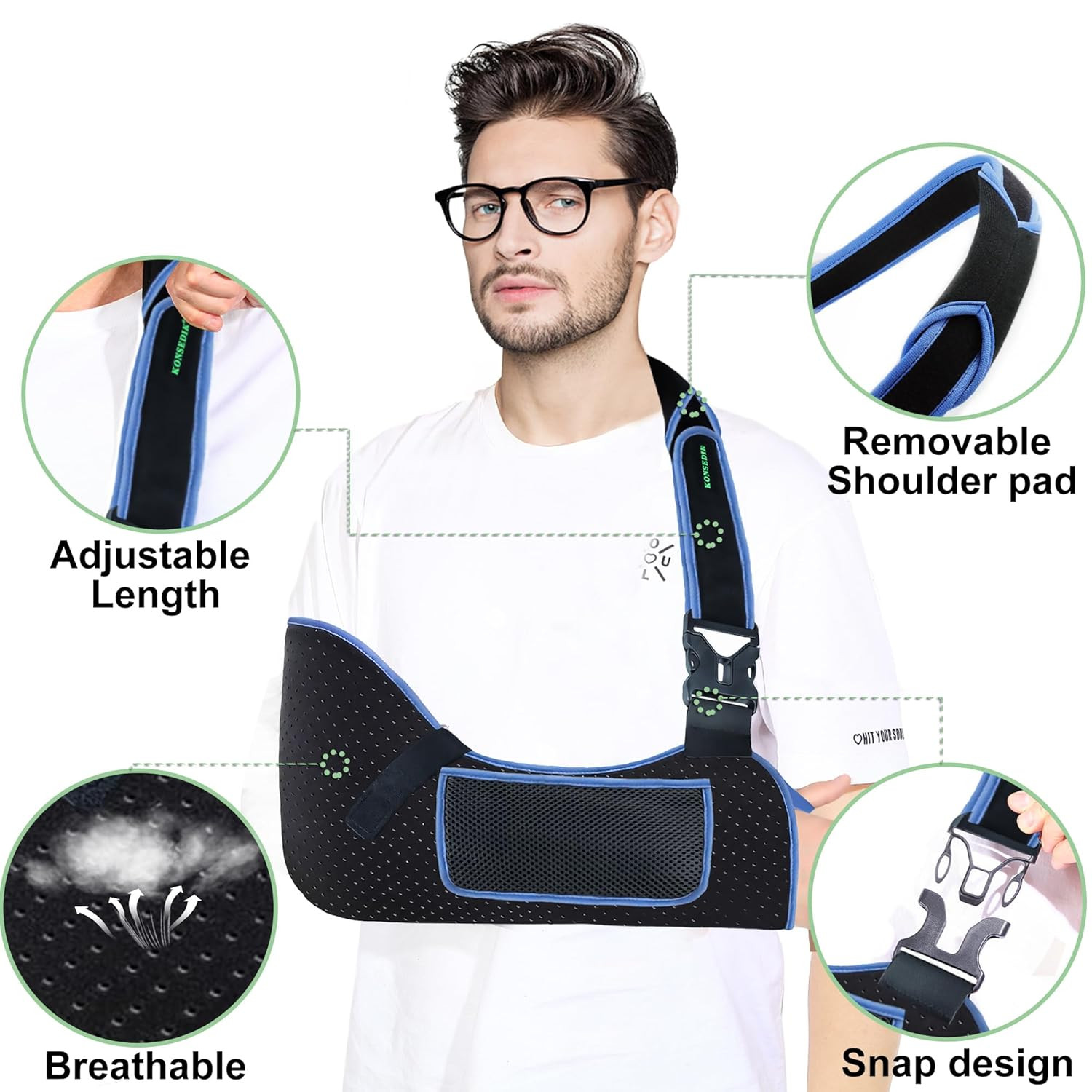 KONSEDIK Arm Shoulder Sling for Men and Women,Porous Comfort Medical Sling with