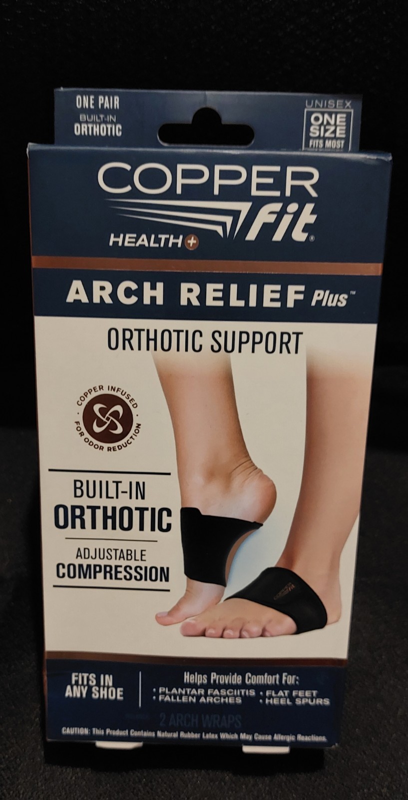 Copper Fit Health Unisex Arch Relief Plus with Built-In Orthotic Support – Black