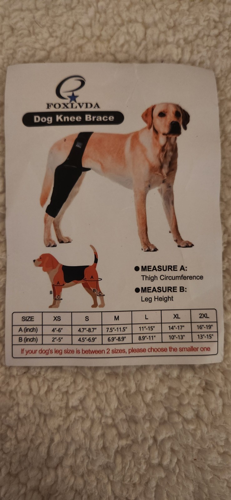 FOXLVDA Dog Knee (ACL) Brace, Size XS, Thigh Circumference 4-6″ Leg Height 2-5′
