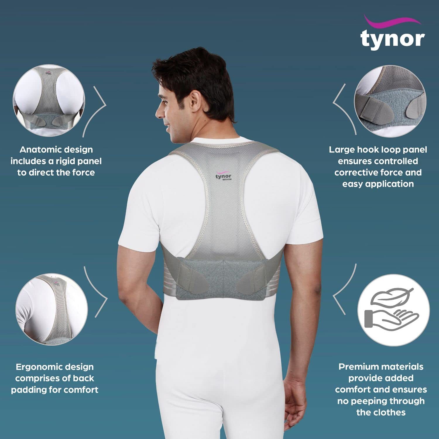Tynor Posture Corrector, Grey, 1 Unit