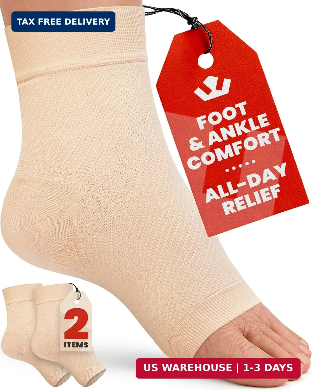 KEMFORD Ankle Compression Sleeve – 1-Pair, Plantar Fasciitis Braces – Open Toe C
