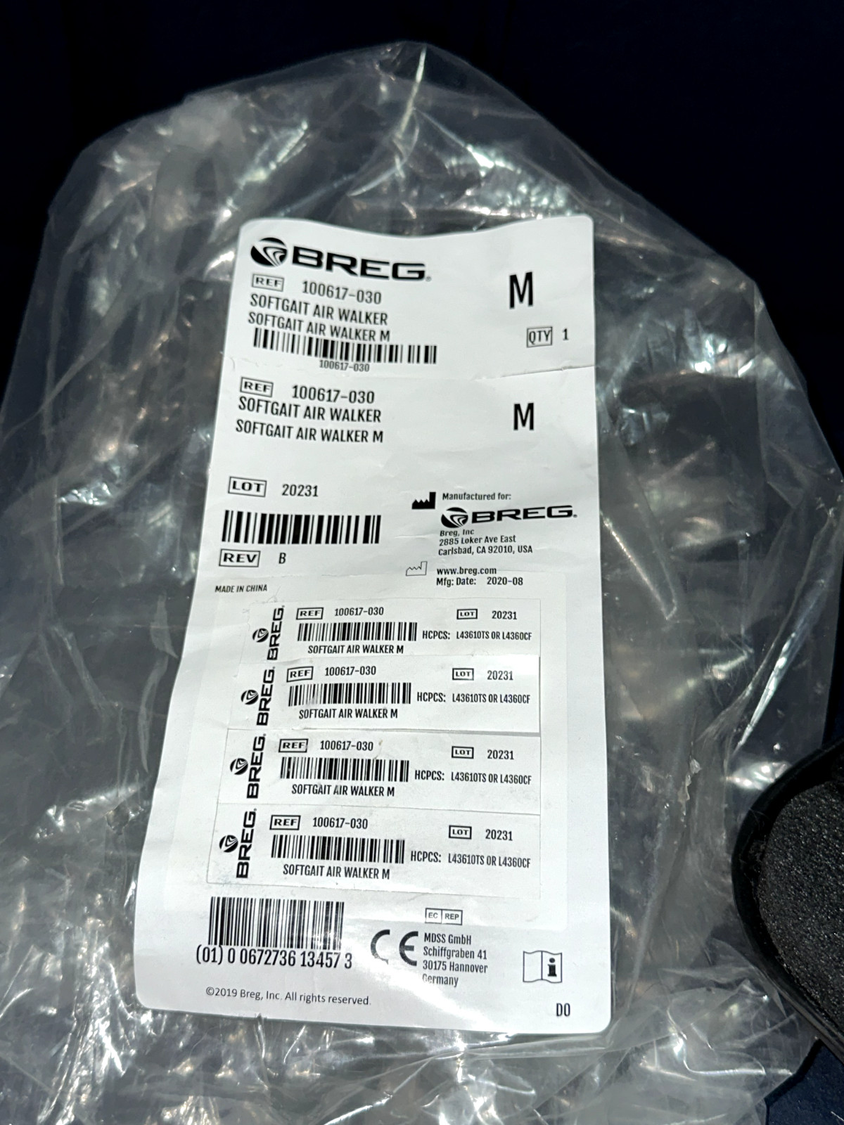 BREG Softgait Air Walker Boot Size Medium 100817-030 Orthopedic Brace New