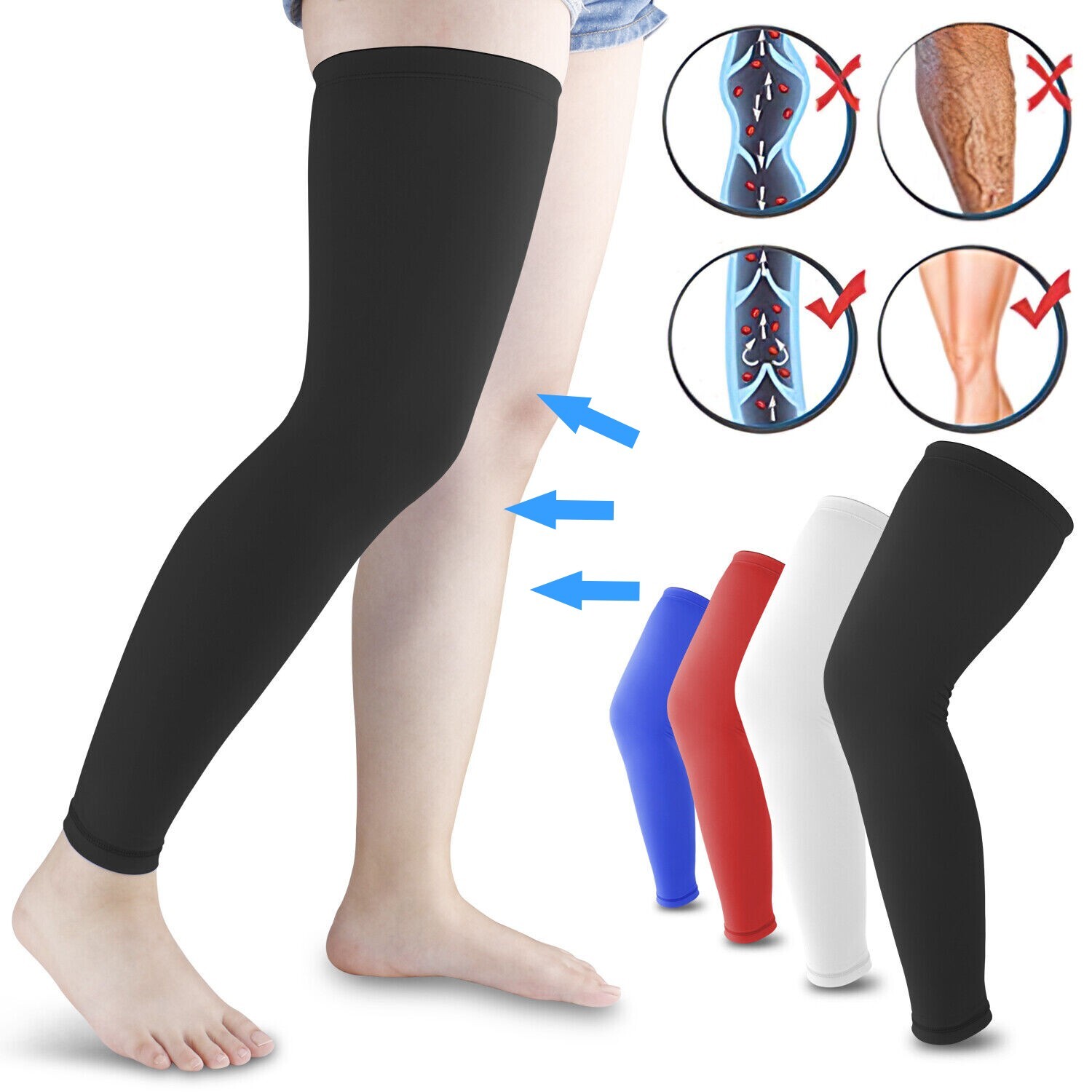 Compression Long Sleeve Support Leg Knee Brace Socks Sport Pain Relief Men Women