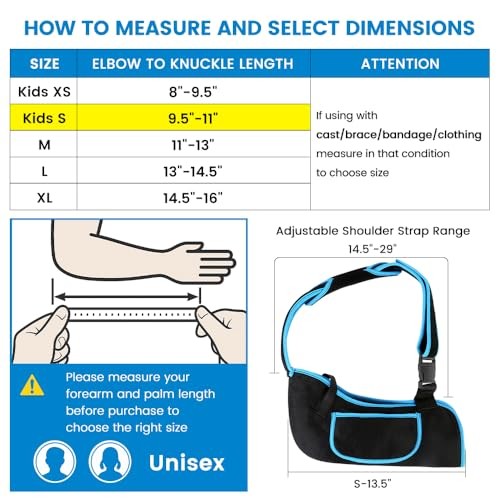Kids Arm Sling Shoulder Immobilizer Brace – Size S – Black/Blue Polyester