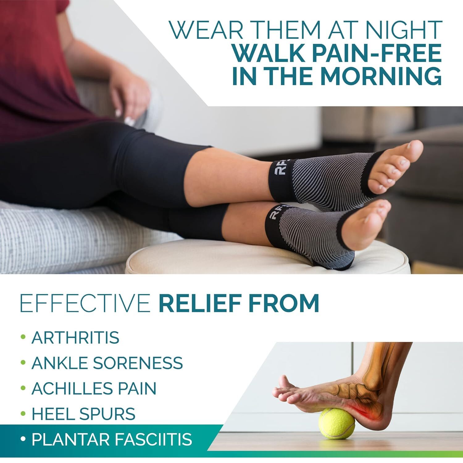 Plantar Fasciitis Socks Ankle Brace Support Toeless Sleeve for Tendonitis Relief