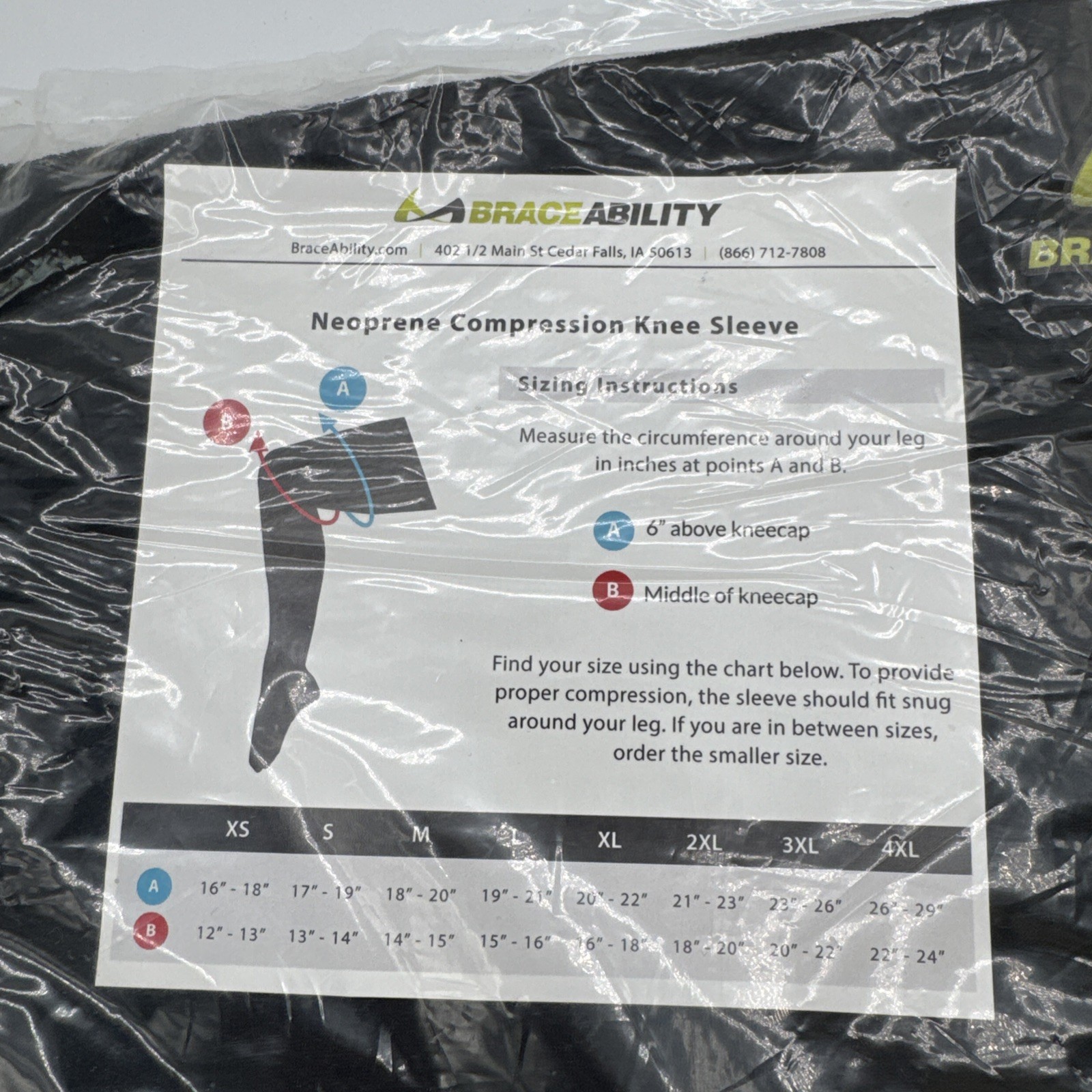 Braceability Compression Knee Sleeve Plus Sz 4XL Black