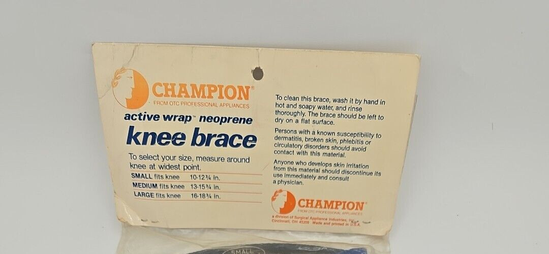 Vintage Champion Neoprene Knee Brace Made in USA, with HOR- SHU Blue, Size SMALL