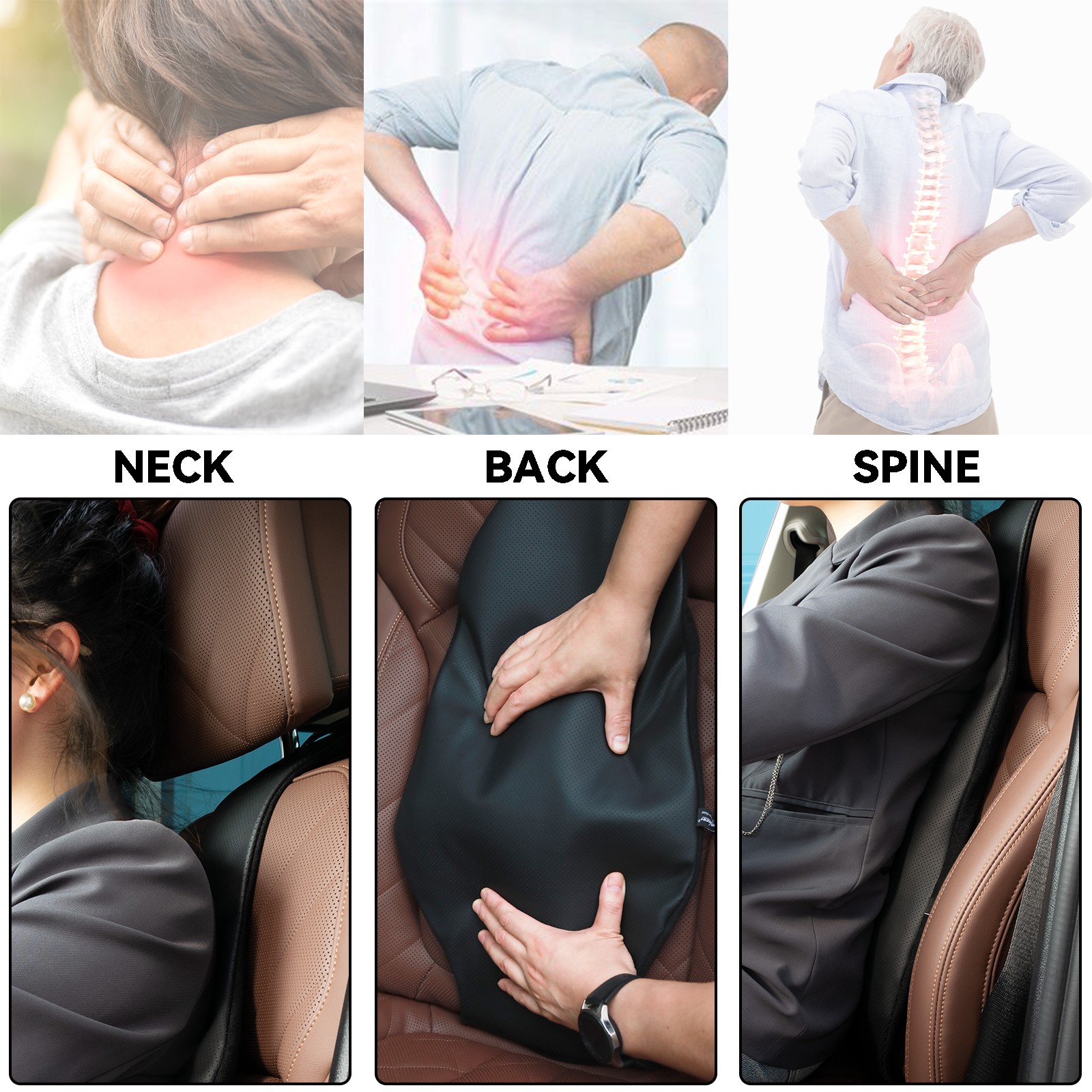 Lumbar Support Pillow Back Cushion PU Leather Orthopedic Backrest For Car Seat,