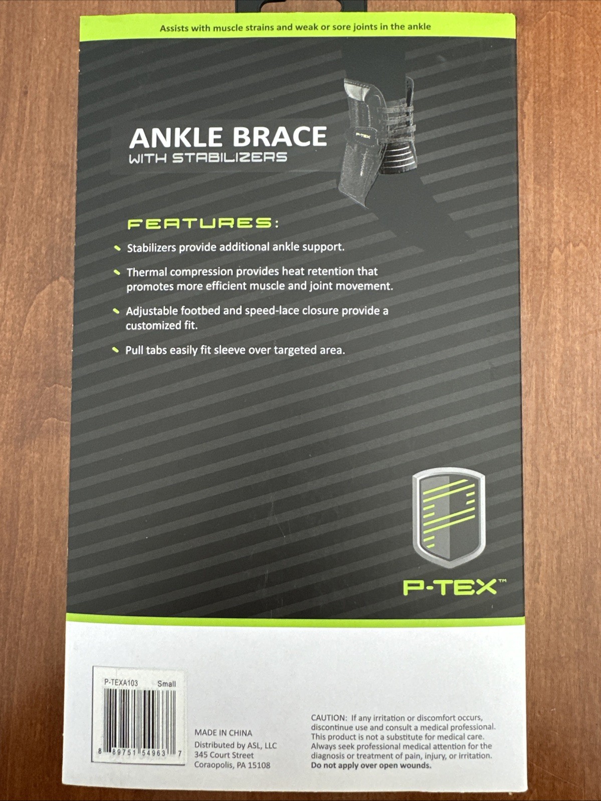 P-TEX Thermal Compression Ankle Brace with Stabilizers, Small Black NIB