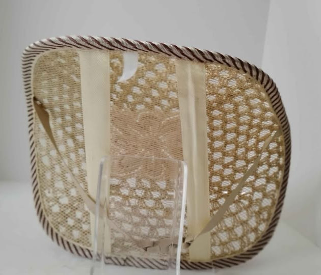 Auto Seat Back Support Cushion Beige Embroidery Stitched Floral Design Center