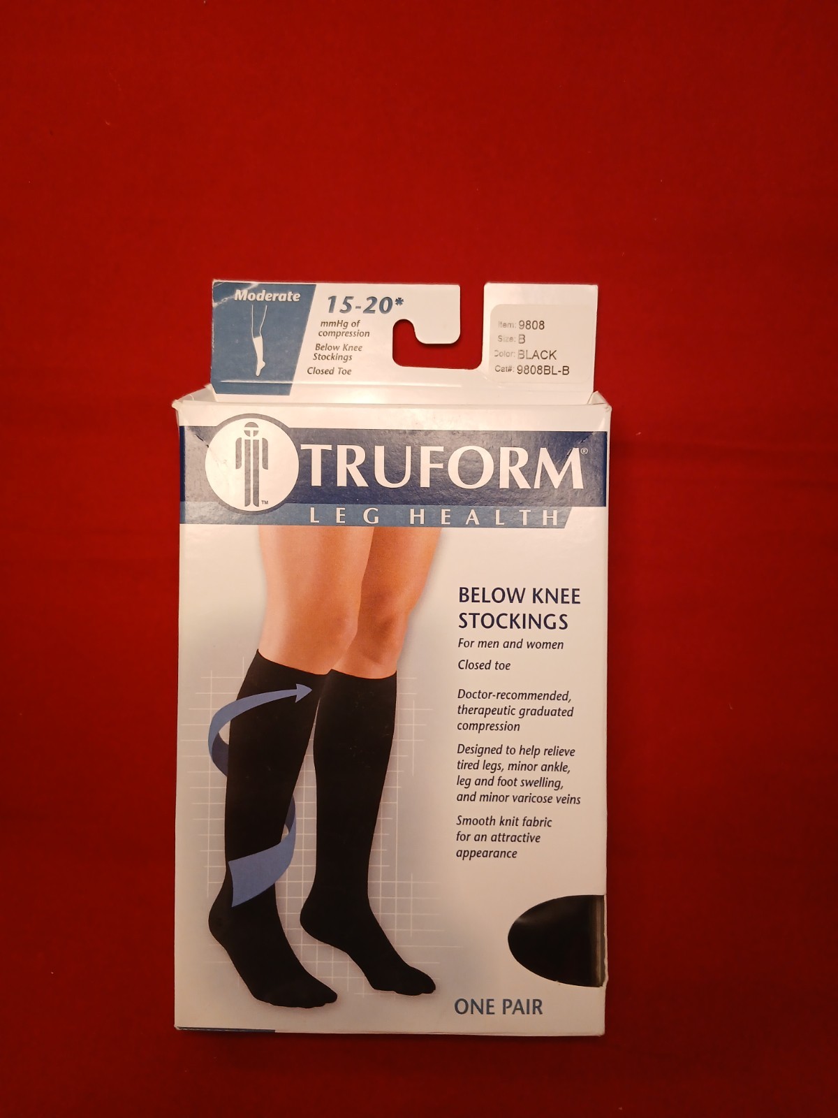 Truform Compression Stocking Unisex 15-20 mmHg Black Below Knee Size B