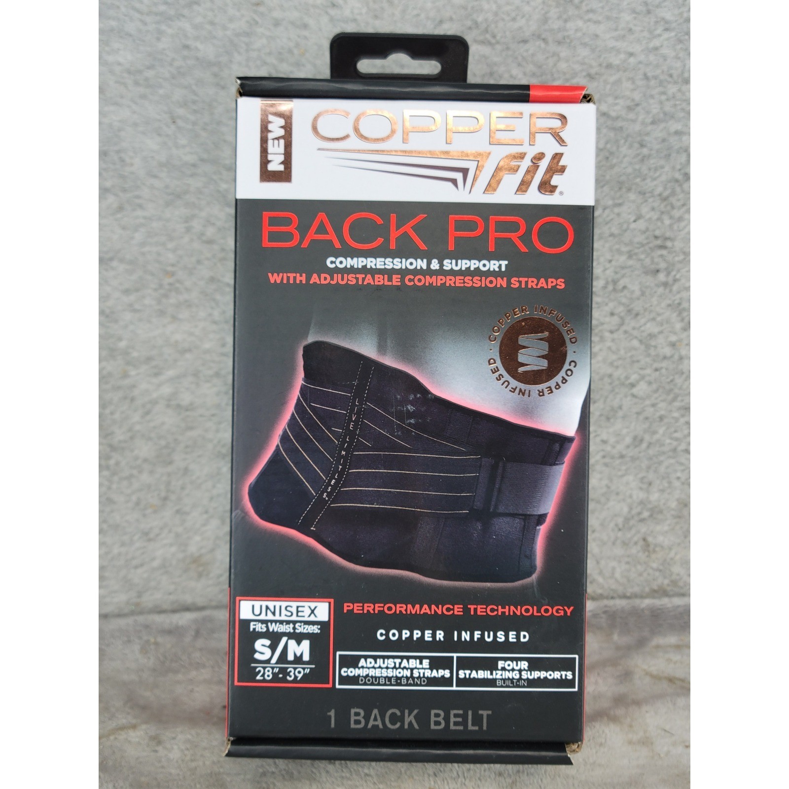 Copper Fit Back Pro Compression Support Belt Unisex S/M 28″-39″ Black 9.25″