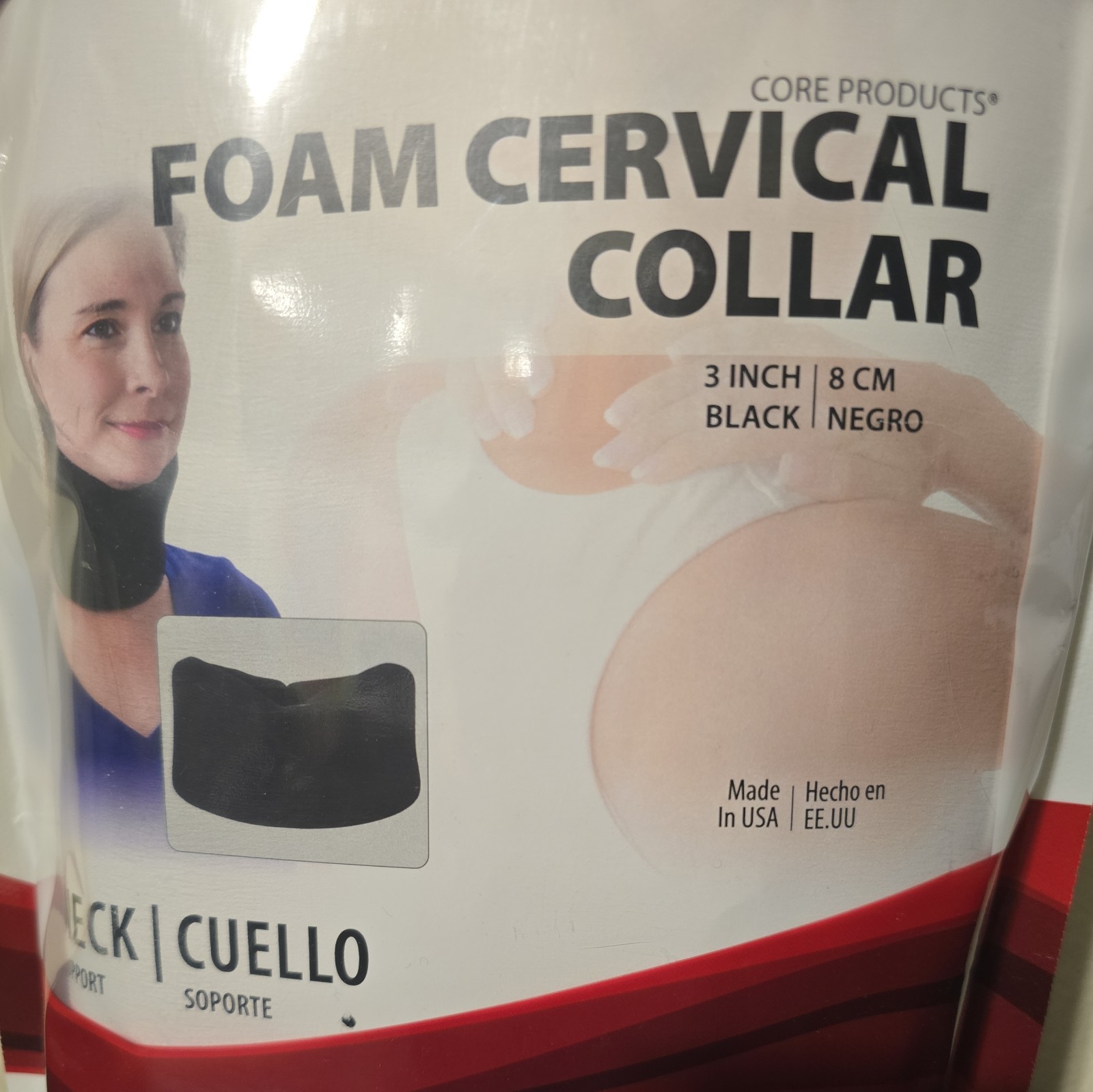 BRAND NEW Core Products Adjustable Foam Cervical Collar Black 3.5″ USA