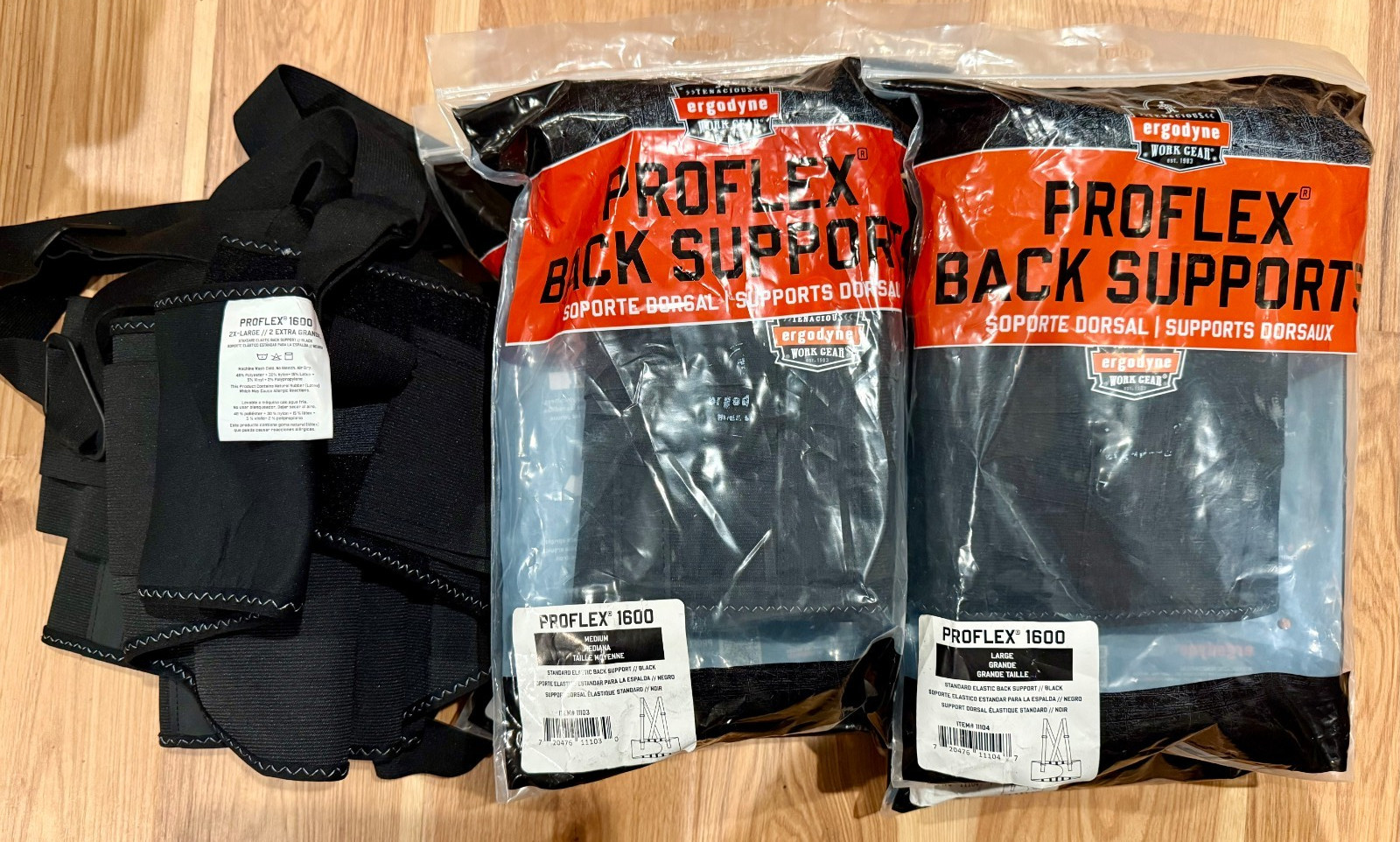 6qty ProFlex 1600 Back Support Brace, 9″ Extended Support 2XL, M, L (2 ea)