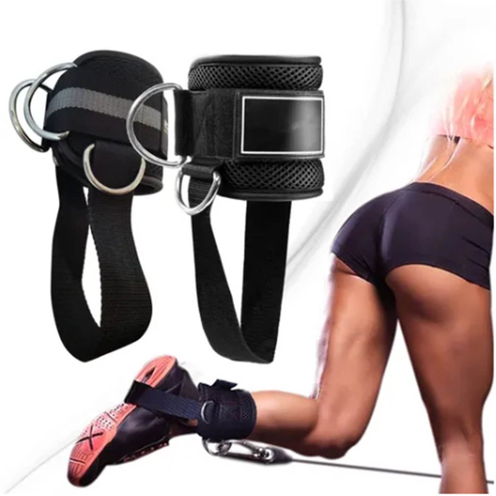 1 Pair Ankle Straps For Cable Machine Fitness Hook & Loop Ankle Cuffs W/