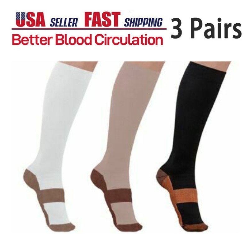 3/6PCS Compression Socks Stockings Mens and Womens Knee High Medical Relief