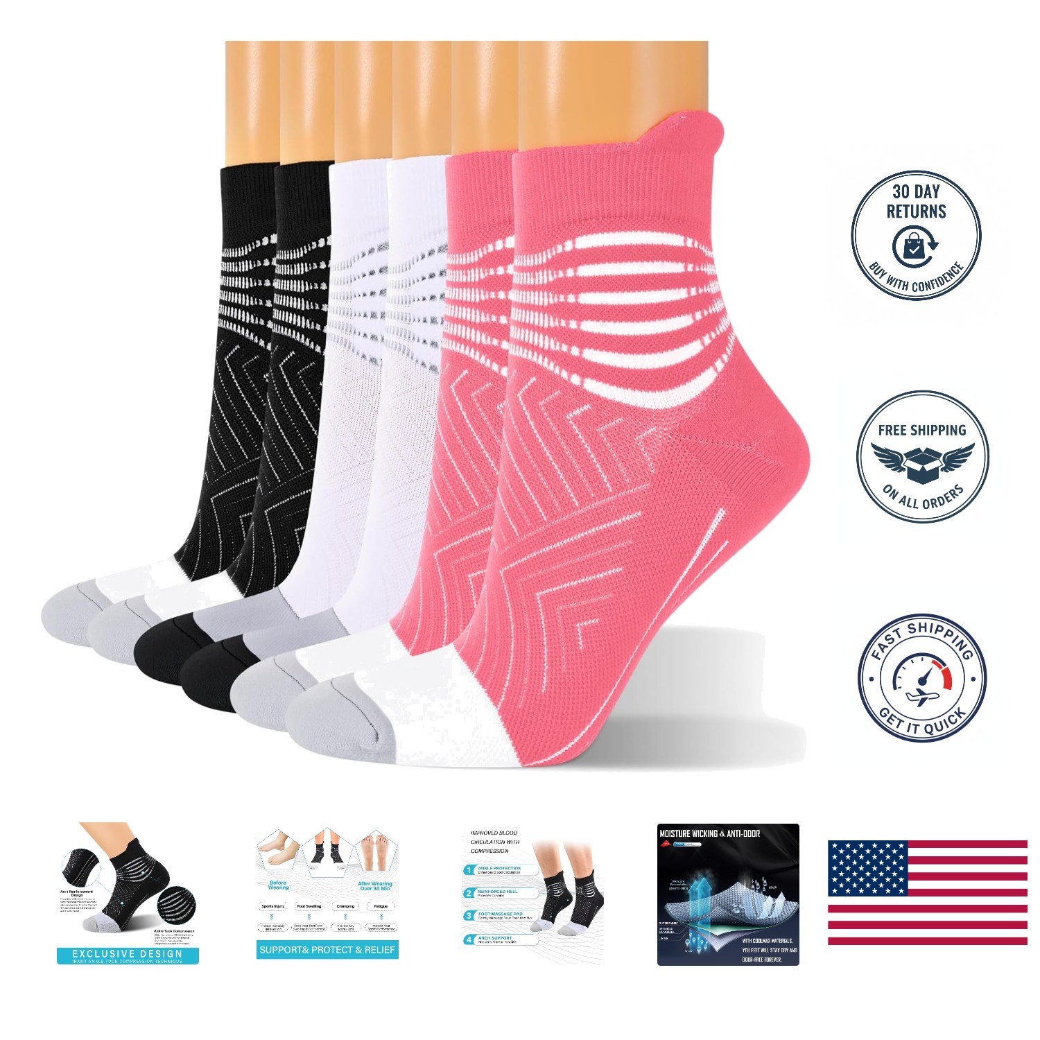 Comfort & Support: Compression Ankle Socks for Women – Plantar Fasciitis Relief