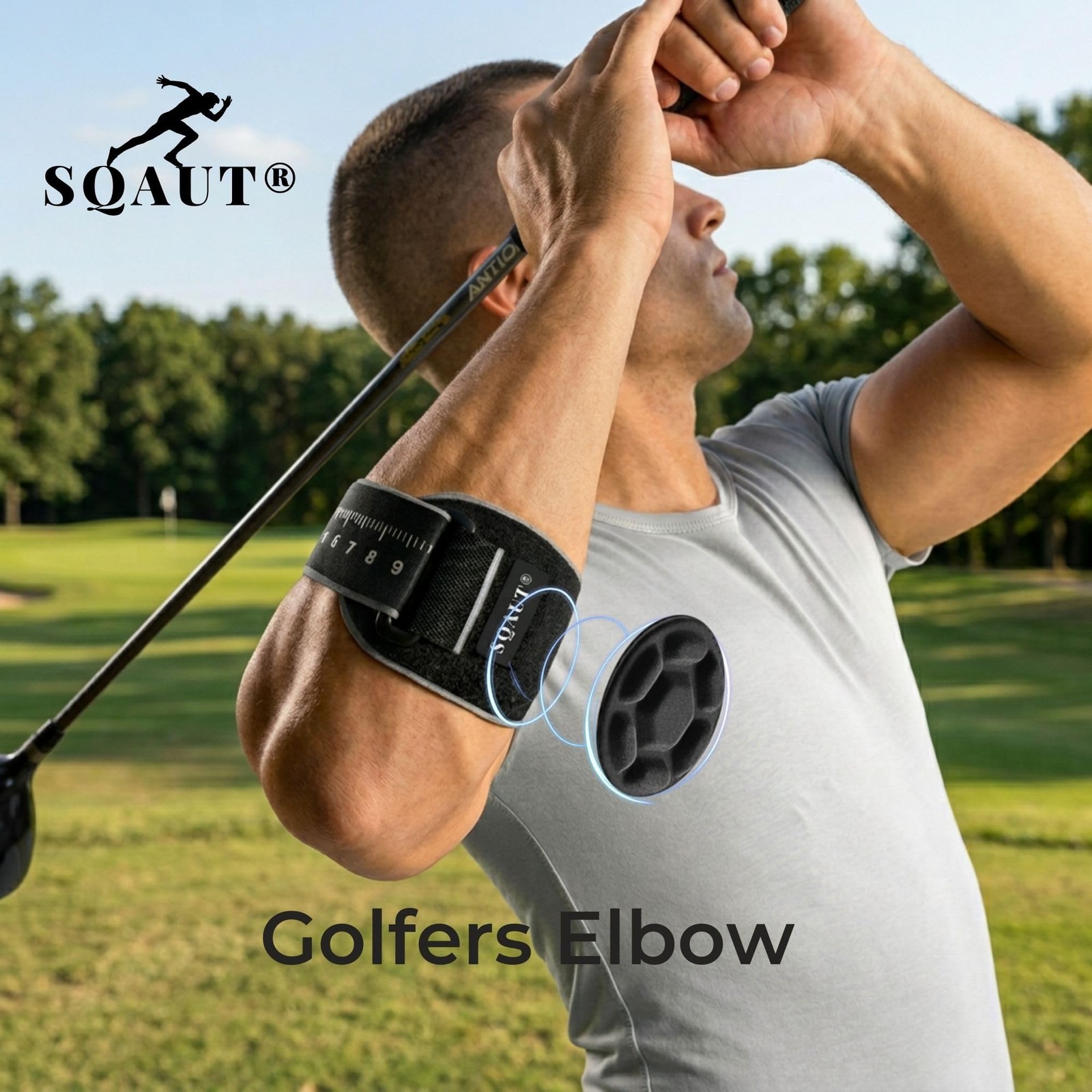 SQAUT Tennis Elbow Brace Support for Pain Relief & Injury Prevention – Black