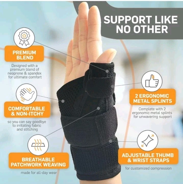 BracEasy Thumb Brace Wrist Support Arthritis Tendonitis Left Right Hand Black OS