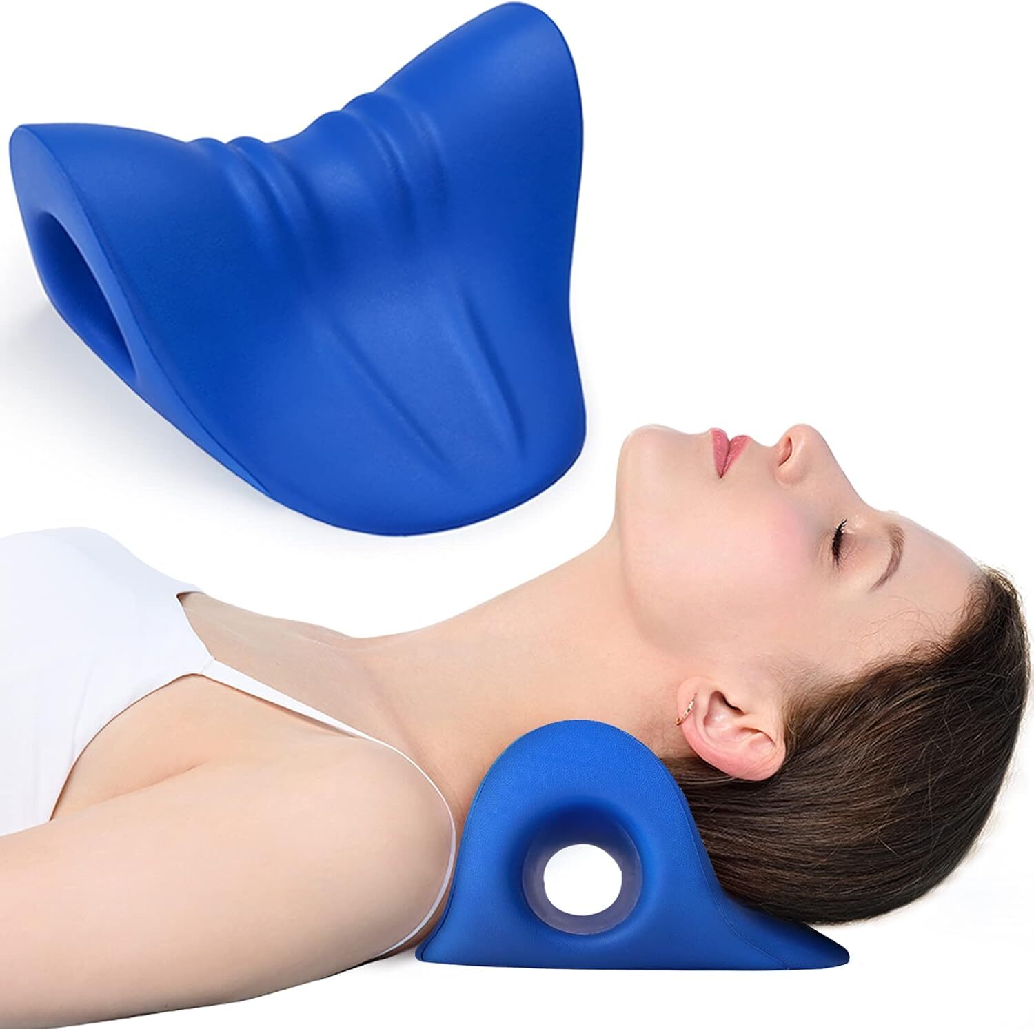 Cervical Neck Traction Device O Shape Navy Blue Posture Corrector 8.6X8.3 Inch