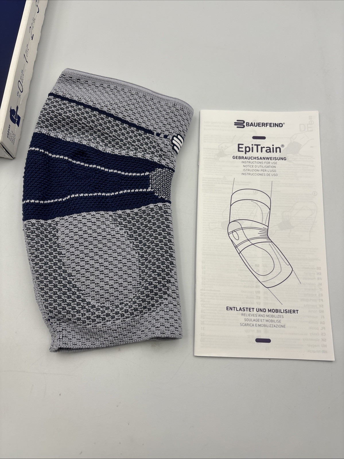 EPITRAIN ELBOW BRACE White/blue SIZE 2 BAUERFEIND made In Germany New Open Box