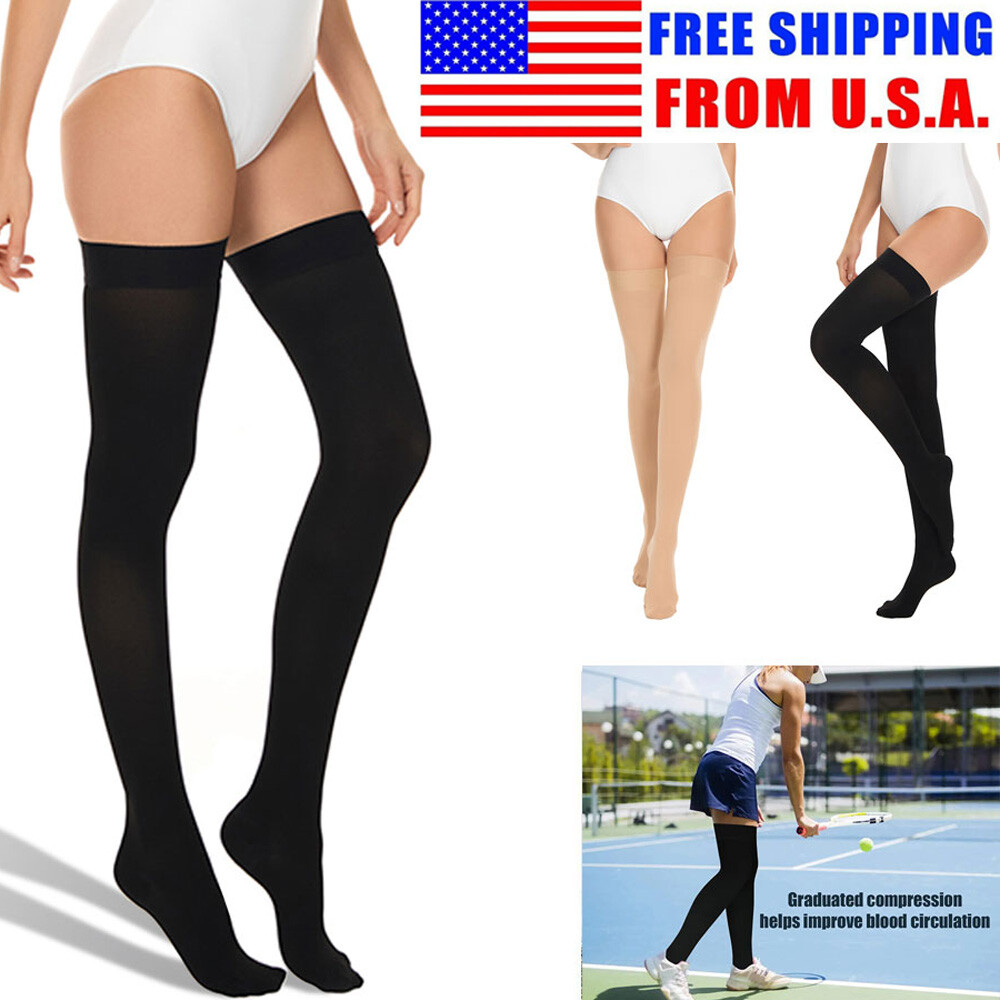30-40 mmHg Thigh High Compression Stockings Closed Toe Silicone Stay Up Band Sox