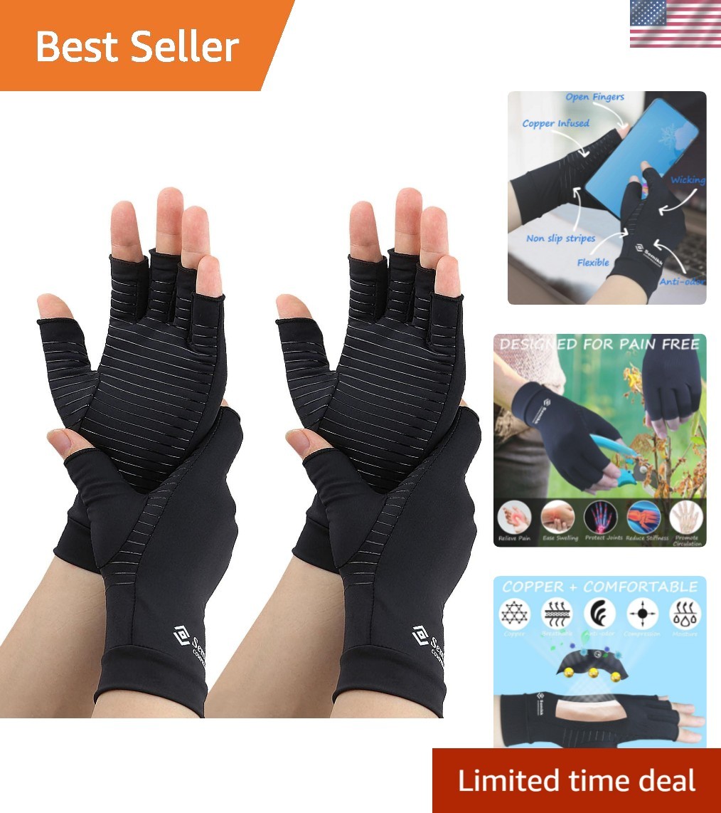 2 Pairs Compression Gloves for Women and Men, Fingerless Copper Arthritis Glo…