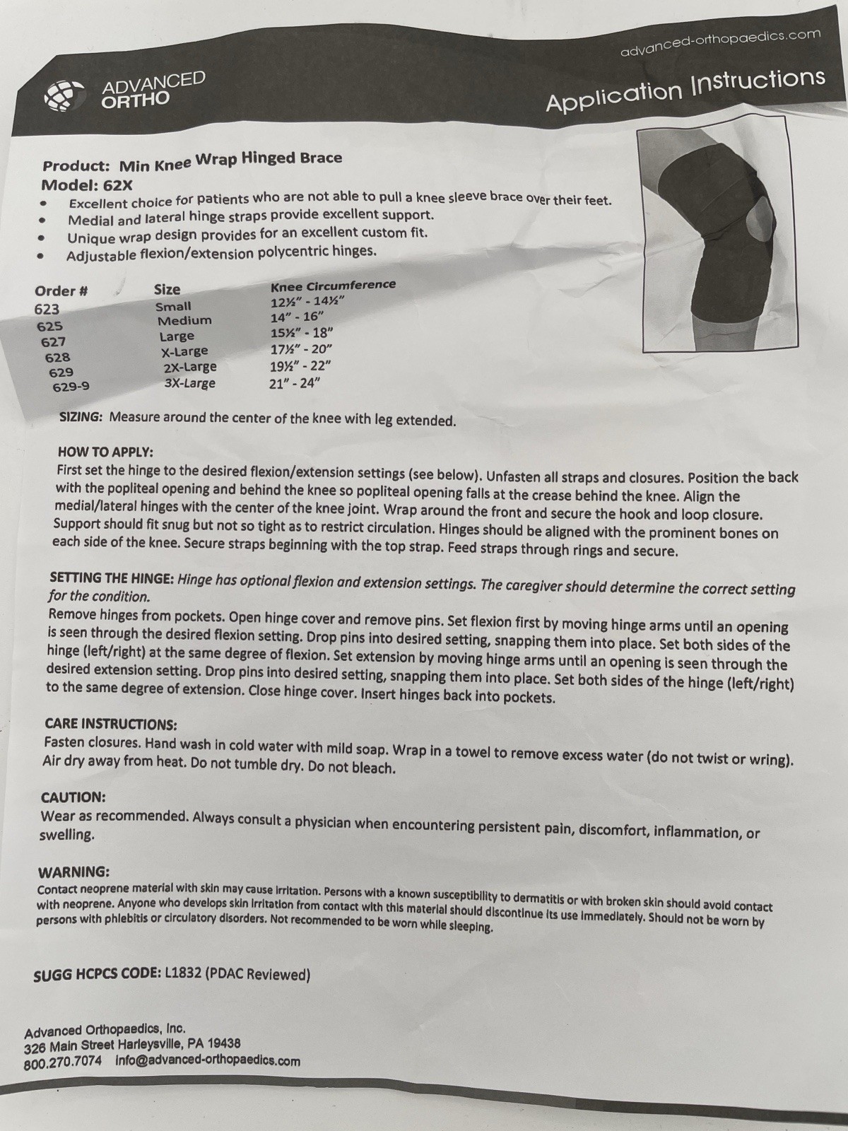Advanced Orthopaedics Knee Support Brace Sleeves Size 2XL (620, 309, 629)