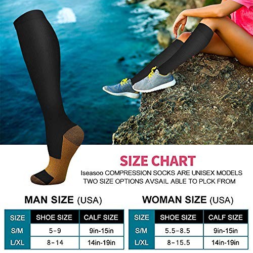 Copper Compression Socks 15-20 mmHg for Men & Women 8 Large-X-Large A00- Black