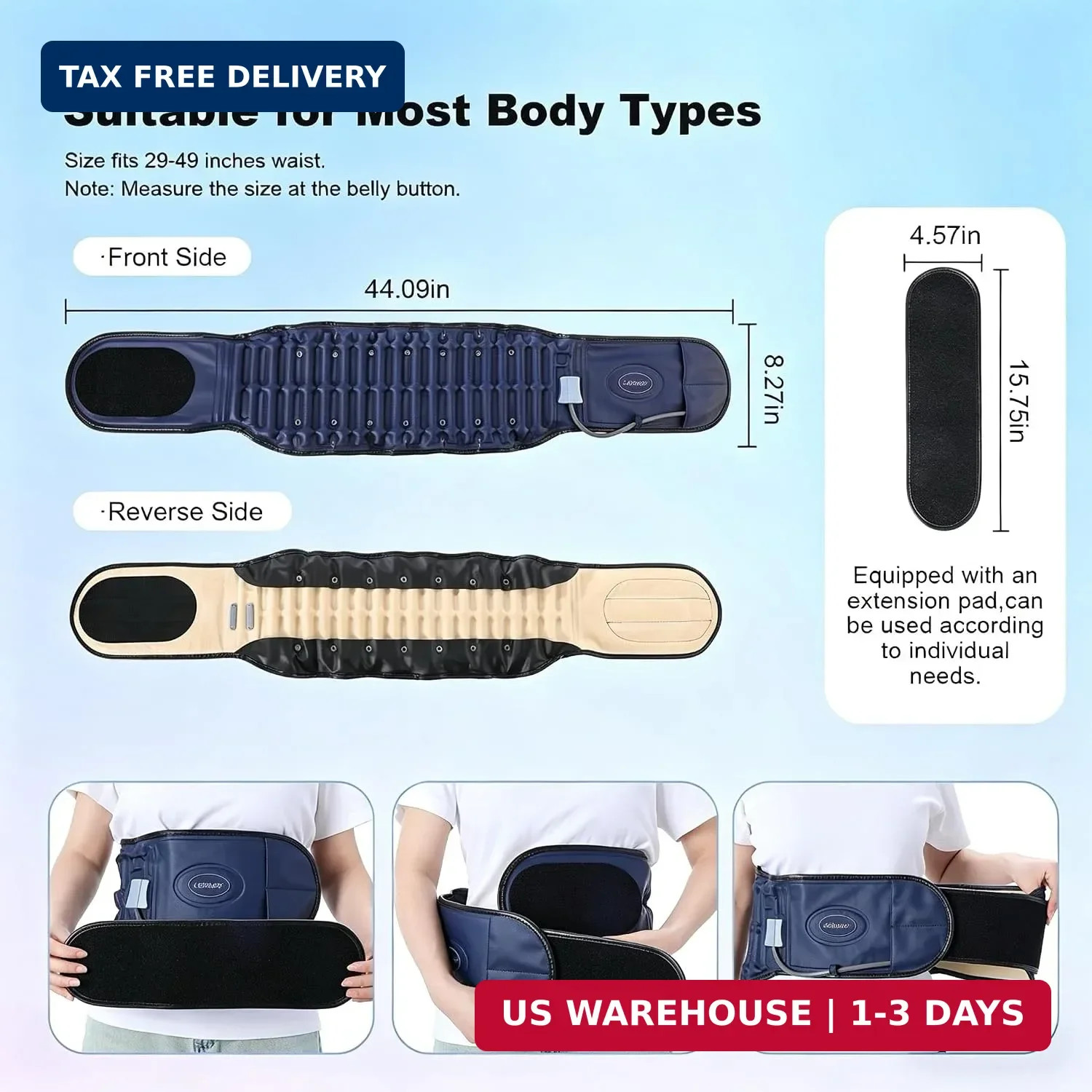 Decompression Belt, Inflated Compression Breathable Back Brace with Hand Pump an