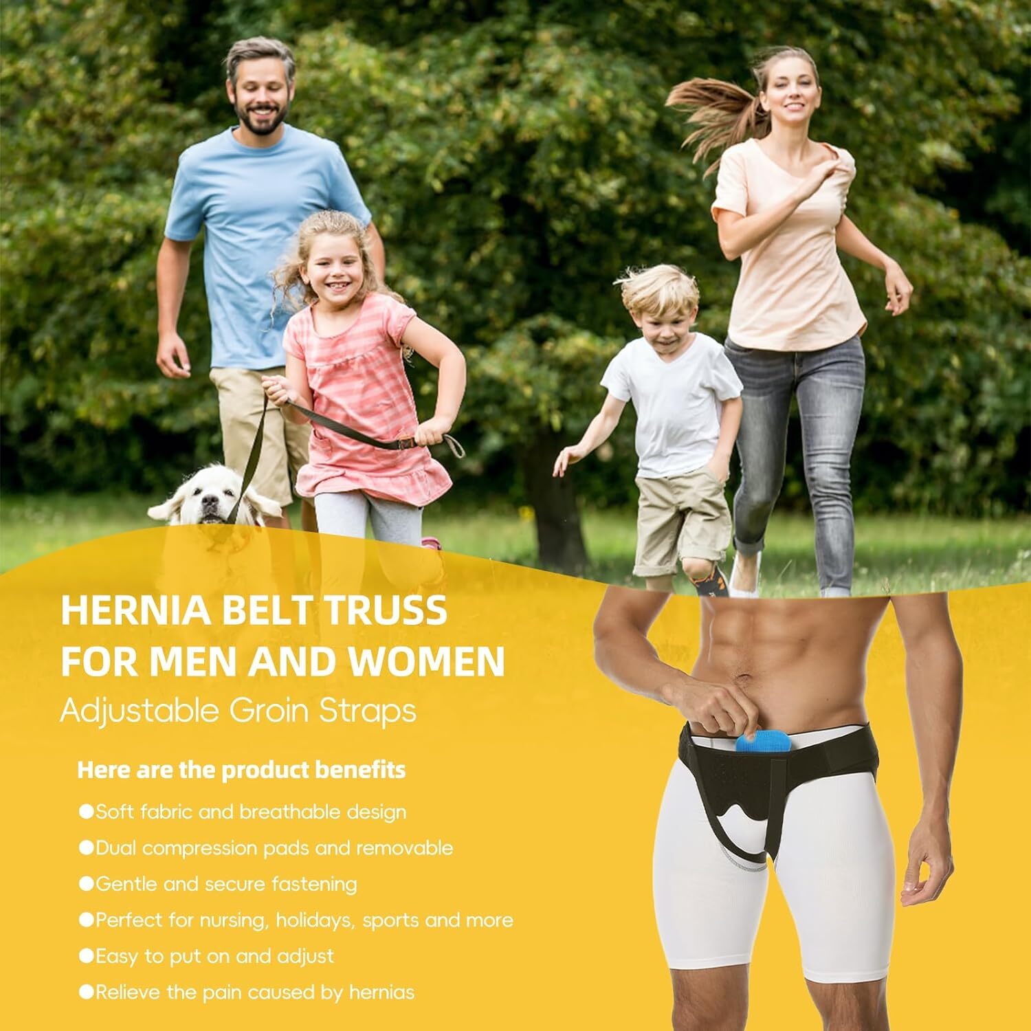 Double Inguinal Groin Hernia Support Belt Truss Brace for Men Women Pain Relief