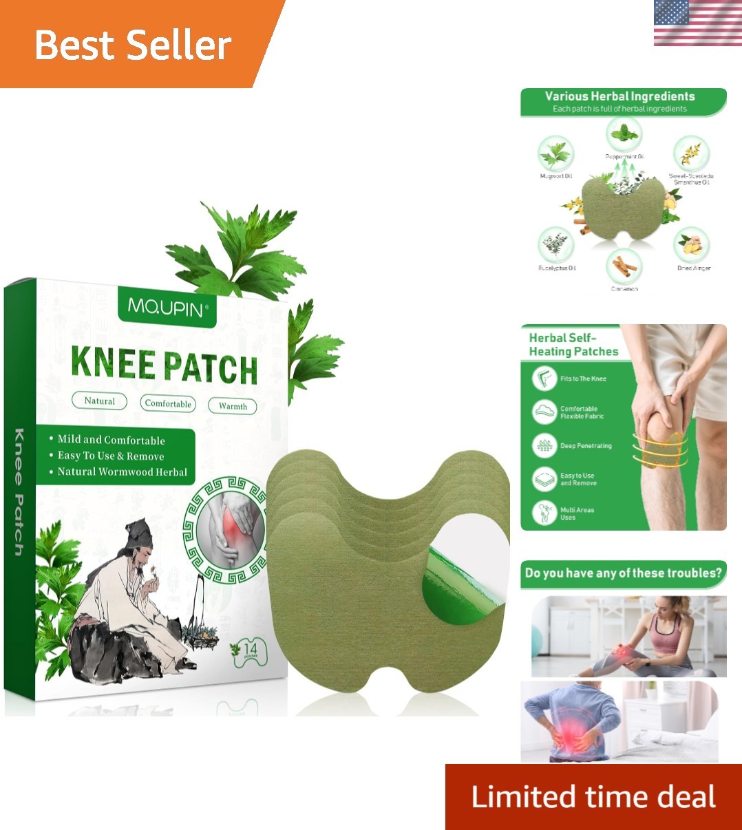 14 Count Natural Knee and Body Pain Relief Patches – Easy to Use for Arthritis