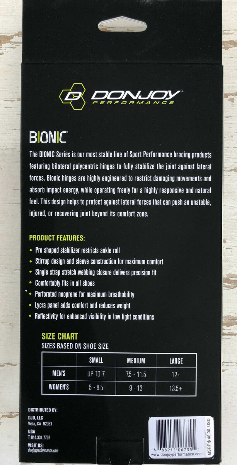NEW DONJOY PERFORMANCE BIONIC ANKLE MAX STABILIZING SUPPORT BRACE RIGHT Sz Sm