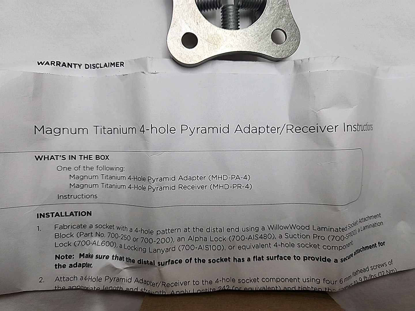 New Willowood Magnum Titanium 4-hole Pyramid Adapter/Reciever. MHD-PR-4