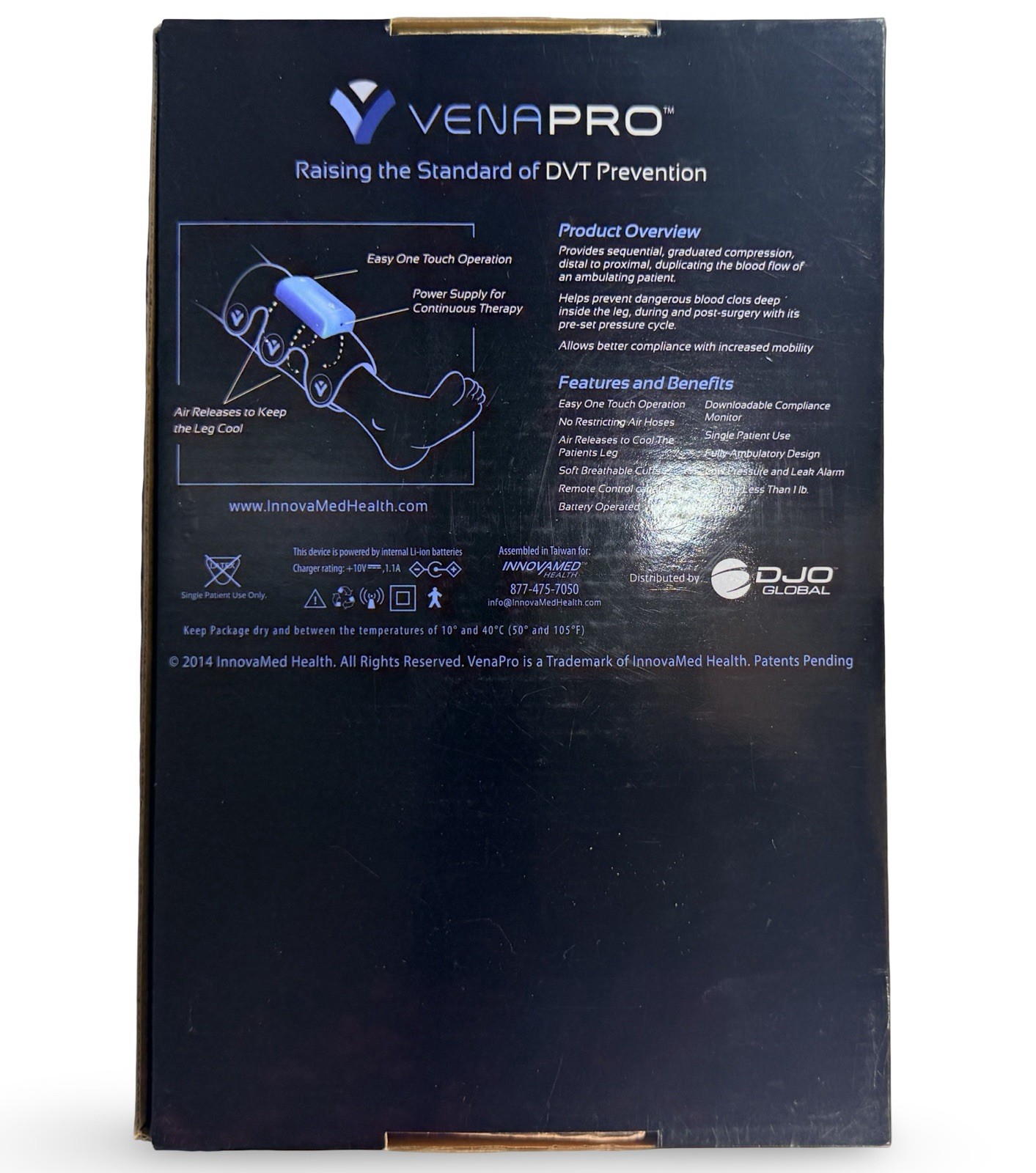 VenaPro Portable DVT Prevention System Dual Units Cuffs Case Innovamed DJO