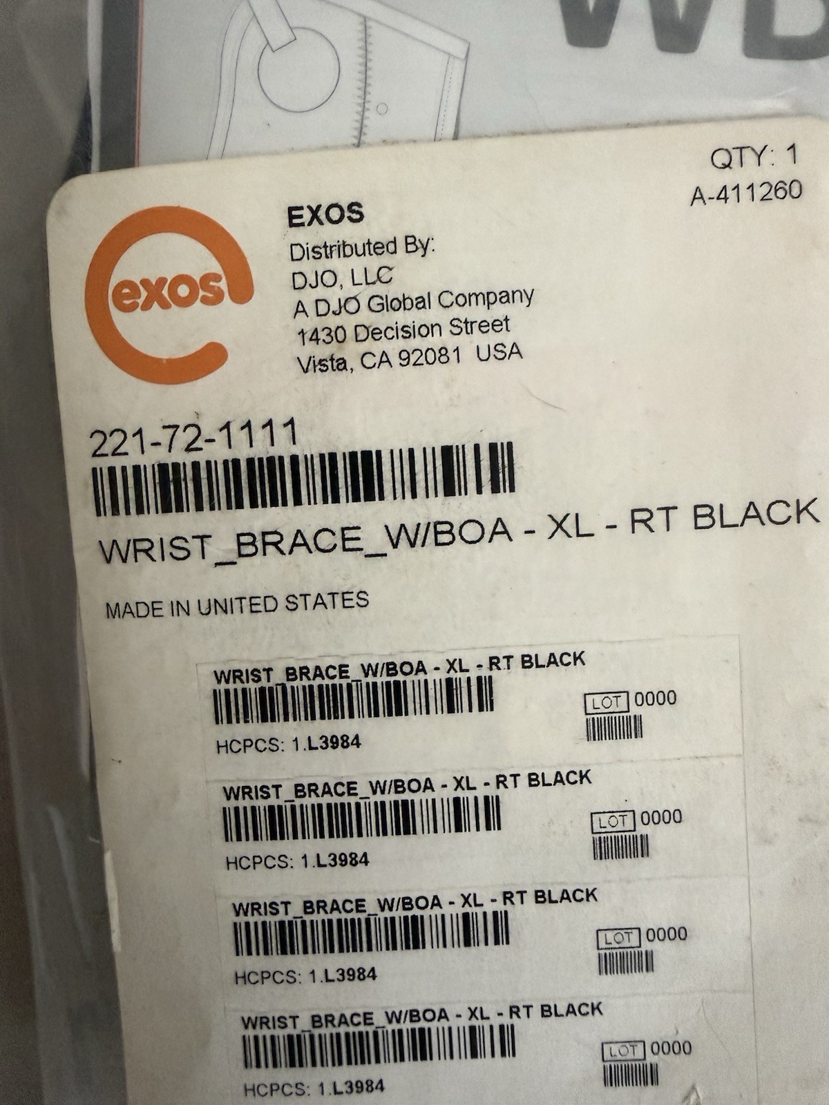 Exos Wrist Brace W/Boa Right, XL 221-72-1111