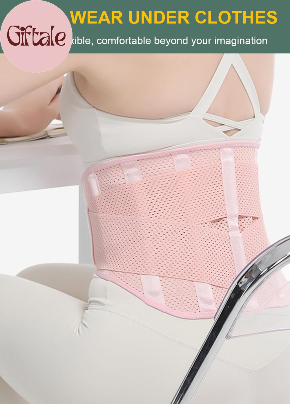Lightweight Back Brace for Lower Back Pain Women Men, Adjustable Lumbar Support