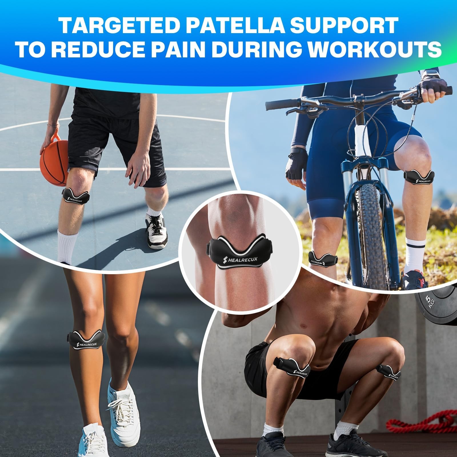 Patellar Tendon Support Strap – Silicone Non-Slip Knee Brace for Jumpers Knee, T